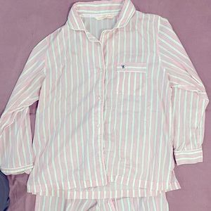 VICTORIA'S SECRET Pink White and Silver Stripe Cotton Pajamas - Size S/P